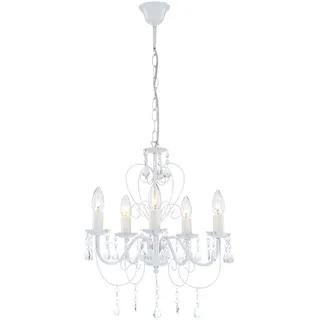 Eleganter Kronleuchter Decken Lüster Pendel Lampe weiß im Set inklusive LED Leuchtmittel