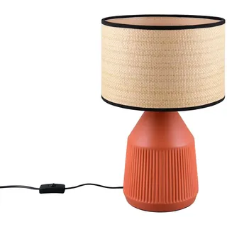 Reality Leuchten LED Tischleuchte Keramikfuß, Papier geflochten, Höhe 43cm, Leuchtmittel dimmbar, LED wechselbar, Warmweiß, groß-e Landhaus-Stil Tischlampe mit Keramik-Fuß & Lampenschirm Natur orange