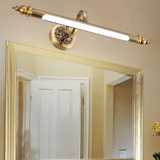 HMAKGG Vintage LED Spiegelleuchte Bad-Spiegellampe Wandleuchte aus Messing Retro Beschlagfrei Schminklicht für Spiegel Kabellos für Arbeitszimmer Wohnzimmer Wandbild,Warm White Light,8W/51CM