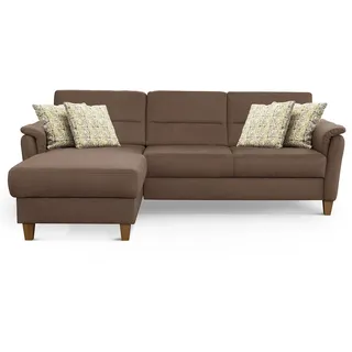 CAVADORE Schlafsofa Palera / L-Form Polstersofa mit Federkern, Schlaffunktion und Bettkasten / 244 x 89 x 163 / Mikrofaser, Hellbraun