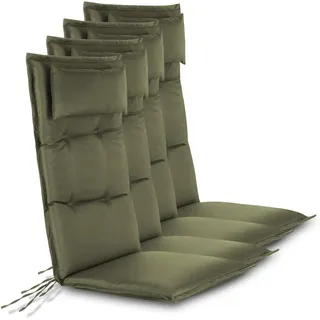 Hochwertige Gartenstuhl Auflagen 4er Set Hochlehner mit Kissen - Sitzpolster Stuhlauflagen für Draußen und Drinnen aus pflegeleichtem Outdoor Material 120x50 cm Made in EU Oliv 120 x 50 x 5 cm
