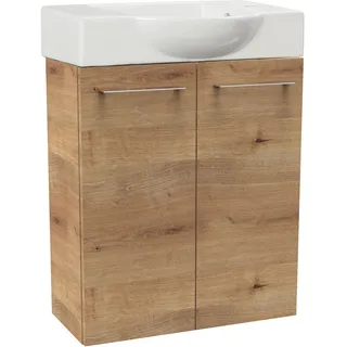 Waschtisch FACKELMANN "SBC", braun (braun, braun, ast, eiche optik), B:54,5cm H:70,5cm T:31,7cm, Holzwerkstoff, Keramik, Waschtische, Waschtisch, bestehend aus Becken und Unterbau, Breite ca. 55 cm
