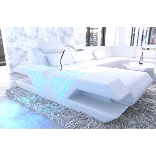 Sofa Dreams Wohnlandschaft Venedig XXL Leder, Couch, mit LED, wahlweise mit Bettfunktion als Schlafsofa, Designersofa weiß
