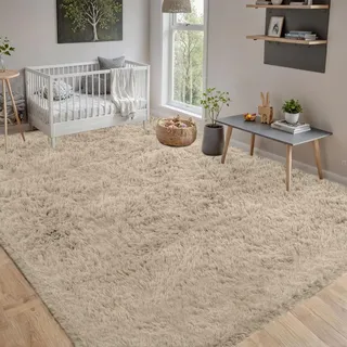 CHENMIAO Teppich Wohnzimmer 200 x 300 cm Flauschiger Modern Shaggy Langflor Weiche Flauschiger Teppich Anti-Rutsch-Rückseite für Schlafzimmer Schlafzimmer, Beige