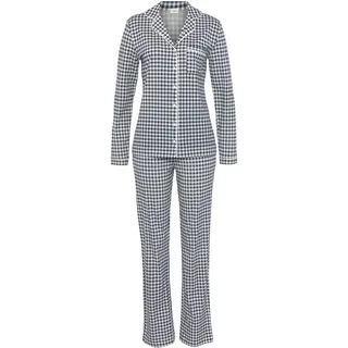 Pyjama S.OLIVER Gr. 32/34, blau (navy, ecru kariert) Damen Homewear-Sets Pyjamas mit Vicky-Karo Muster