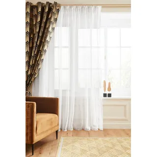 Guido Maria Kretschmer Home&Living Gardine Lynn, Multifunktionsband (1 St), halbtransparent, Voile, halbtransparent, metallisierte Effektfäden goldfarben|weiß 450 cm x 175 cm