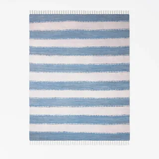 MY-RUG Flickenteppich 140x200 cm - Handgewebter Fleckerlteppich Baumwolle | Moderner Kelim Teppich im Chindi Look, gestreifter Wendeteppich für Allergiker, robustes Unikat aus Baumwoll-Recycling
