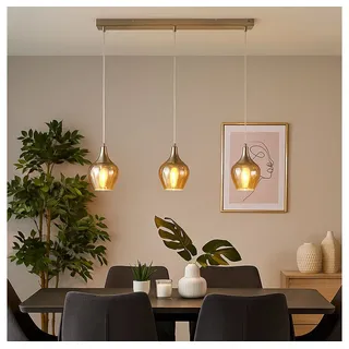 NOWA LED Pendelleuchte, Leuchtmittel inklusive, Warmweiß, Hängeleuchte Pendelleuchte Metall silber Glas Tropfenform 3x E14 silberfarben