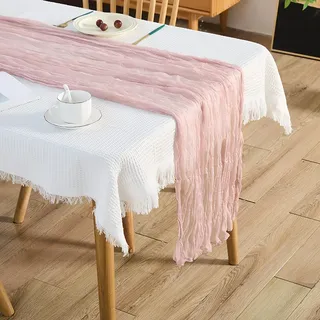 Boho Käsetuch Gaze Rouge Rosa Hochzeit Tischläufer, 90 x 180 cm Tischläufer in Rosa, Waschbar Tisch Dekoration Party Geburtstag Valentinstag Babyparty Dekor