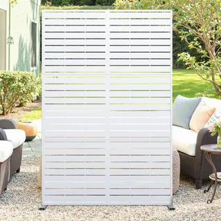 Towallmark Sichtschutz aus Metall freistehend, 183 x 119 cm, Dekorative Sichtschutzwand für Garten, Terrasse & Pool, Wetterfest & Einfache Montage, weiß