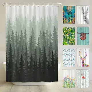 arteneur® - Tannenwald - Anti-Schimmel Duschvorhang 200 x 200 cm- Recycelt mit Öko-Tex Standard 100 - Beschwerter Saum, Blickdicht, Wasserdicht, Waschbar, 12 Ringe & E-Book