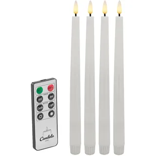 Candela Lights LED Echtwachs Stabkerze 4er Set Winter weiß H:26,5xØ2,2cm mit Timerfunktion & Fernbedienung Dinnerkerzen dimmbar Tafelkerzen Spiralkerzen