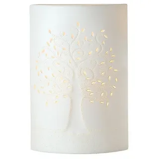 Gilde Lampe Tischlampe Dekolampe Lebensbaum - aus Porzellan mit Lochmuster im Prickellook H 28 cm