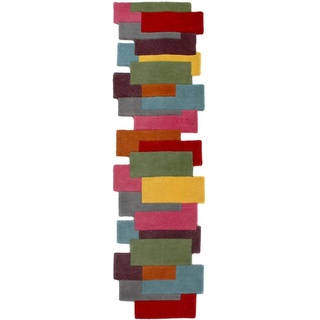 Läufer Abstract Collage, FLAIR RUGS, rechteckig, Höhe: 11 mm, 100% Wolle, Karo Design, Patchwork, modern, mehrfarbig, Teppichläufer bunt