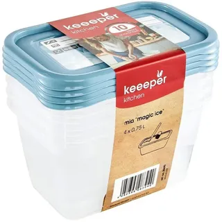 KEEEPER Vorratsdose eckig blau 15,5 x 10,5 x 0,75 l 4-teiliges Set