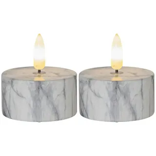 Star Trading LED Teelicht Marmoroptik Zement natürliche Flamme Marble, 2er Set