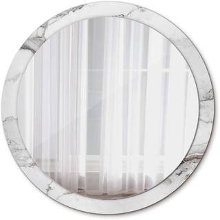 Tulup Ø 100 cm Bedruckter Spiegel Hängend Runder Wandspiegel - weiß marmor