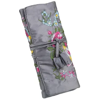 mookaitedcor Garten Design Stickerei Schmuckrolle für Reisen, Schmuck Organizer Reise Schmucktasche für Ringe Ohrringe Halsketten Armbänder, Grau