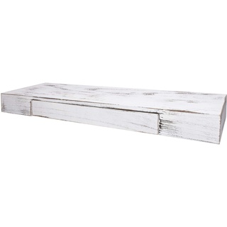 Mendler Wandregal HWC-H37, Schweberegal Wandboard Hängeregal Regal, Schublade Massiv-Holz 8x80x25cm ~ weiß, shabby