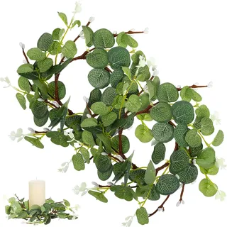Angoily Kerzenkranz Frühling Kerzenring Künstliche Kranz 2 Stücke Eukalyptus Kerze Ring Frühlingskranz Blumekranz Dekokranz Hängende Kranz Anhänger für Ostern Hochzeit Tischdeko 8c