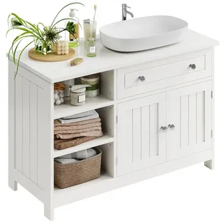 MSMASK Waschbeckenunterschrank Unterschrank Badezimmer Unterschrank mit Schublade 3 verstellbare Ablagen, 2 Türen, 30 x 90 x 60 cm weiß
