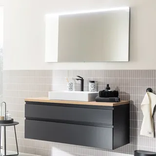 SCHÖNER WOHNEN-Kollektion Stockholm Badmöbelset aus Aufsatzwaschtisch mit Waschtischplatte und Unterschrank und Flächenspiegel 120 cm, Badmöbel,