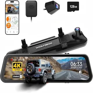 WOLFBOX G900 PRO Spiegel Dashcam mit STARVIS 2 IMX678, G-Sensor & GPS Dashcam (WLAN (Wi-Fi), App-Steuerung, Touchscreen, eingebautes Display, eingebautes WiFi) schwarz