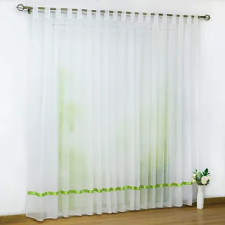 CORLIF Voile Gardine mit Schlaufen transparenter Vorhang mit Satinband Design Schals Fenster Vorhänge Grün BxH 300x100cm 1er Pack