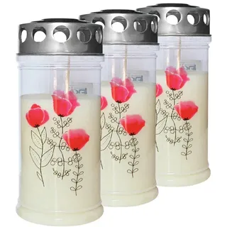 JEKA-Motivkerze "Mohnblüte", 100% Pflanzenöl, Brenndauer bis 4 Tage, 75/170 mm, 3 St.