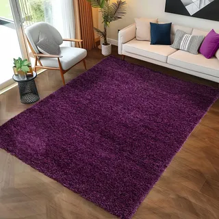 Carpettex Shaggy Hochflor Teppich 80x150 cm Lila Weich Einfarbig