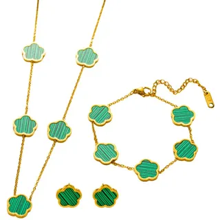 GOLDKLEIN Schmuckset Blume Schmuck Set Gold für Damen Armband Ohrstecker Halskette Anhänger (3-tlg), Angebot - Damen Herren mit Schmuckbox - Sale bis 31.07.2026 grün