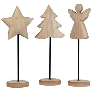 formano Dekofigur Dekofigur 3er Set Holz Metallstab 46 cm Stern Baum Engel Weihnachten bunt