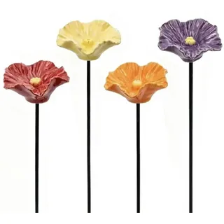 Vogeltränke Blume aus Keramik,2026 Mini Blumen Gartenstecker Bienentränke,Insektentränke Garten,Bienenblüten Keramik Tränke,Blumenform Fütterungsschale,für Wildvögel Frostfest,Garten,Hinterhof-4 Stück