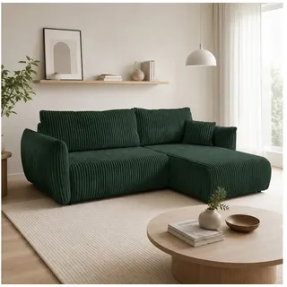 Goldstoff Ecksofa "ALLORA" L-Form Schlafsofa mit Bettkasten Sofakissen Couch Beige/Grau, Premium Couch L-Form 1 Teile, Modernes Sofa L Schlafsofa Ecksofa Cord mit Schlaffunktion & Stauraum grün