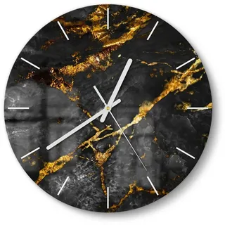 DEQORI Wanduhr 'Veredelter Naturstein' (Glas Glasuhr modern Wand Uhr Design Küchenuhr) goldfarben|schwarz 30 cm x 30 cm