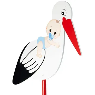 Brubaker Großer Storch aus Holz mit Baby Blau - Klapperstorch zum Stecken