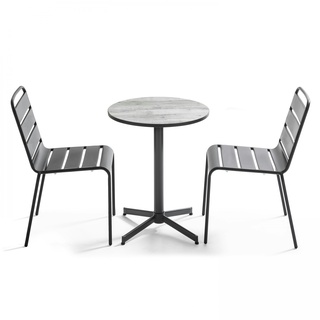 Oviala Business Gartenset runder Tisch und 2 Stühle aus grauem Metall - Oviala