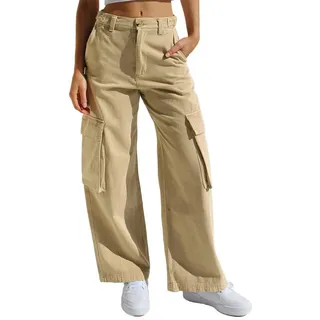 ZWY Gerade Jeans Workerjeans, Straight-Jeans Damen Hoher Taille Jeanshosen (1-tlg) Wide Leg Schlaghose Baggy Cargo Pants(13-tlg) L