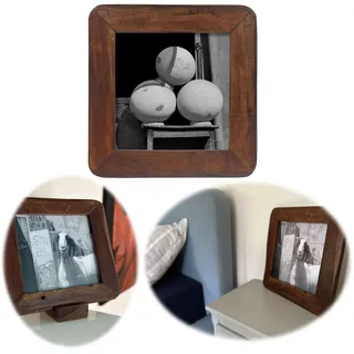 LS-LebenStil Vintage Wand Bilderrahmen Dehli - Fundholz Recycelt - Rustikal Braun - 20x20cm - Retro Fotorahmen Leerrahmen für Leinwand Bilder Passepartouts zum Aufhängen Collage Photo Frames