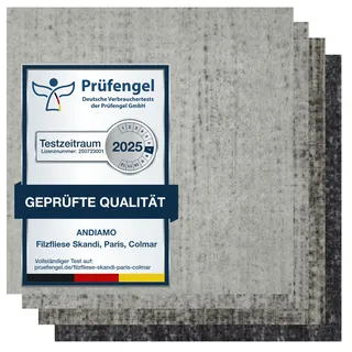 andiamo Teppichfliesen selbstklebend – 50 Stück, 40x40 cm Filz Bodenbelag für Wohnräume, DIY, leicht verlegbar, für Fußbodenheizung – Premium 8 m2, Beige-Grau