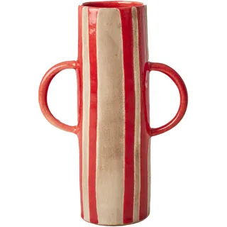 RICE Keramik Vase Rote Streifen, Höhe 22.5, Ø 7 cm, Rot