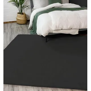 jilda-tex Teppich Überwurf Bettvorleger Felloptik Rabbit Deluxe 750 GSM Kunstfell Fellimitat (Schwarz, 200x300 cm)