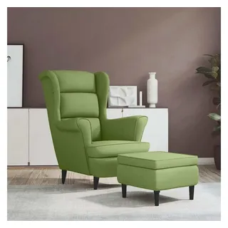 vidaXL Ohrensessel mit Hocker Samt 81 x 96 x 90 cm Hellgrün