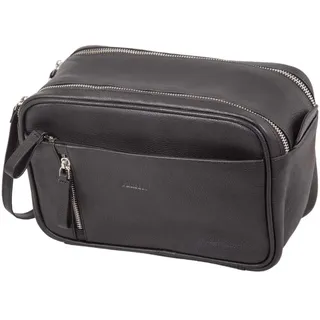 Alassio Kulturtasche Salina, Kulturbeutel aus Echtleder, Reisetasche für Herren und Damen mit Reißverschluss Hauptfach, Waschtasche in schwarz, Kosmetiktasche ca. 16 x 24,5 cm