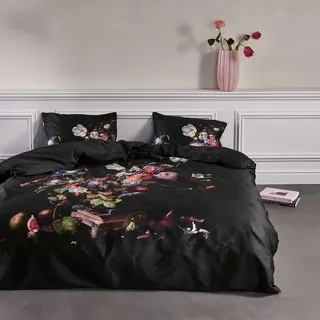 Essenza Bouquet Blumen Mako-Satin Anthrazit 135 x 200 cm + 80 x 80 cm