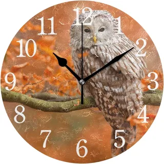 BKEOY Wanduhr im Vintage-Stil, Motiv: Eulen, geräuschlos, kein Ticken, Heimdekoration