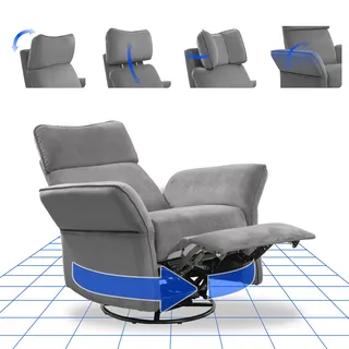FLEXISPOT XR8 Cradle, Elektrischer Relaxsessel mit Schaukelfunktion, stufenlos Verstellbarer Liegefunktion, 3D-Kopfstütze & Vollpolsterung – Stillstuhl für Mütter, Samtstoff, Schnellmontage Grau