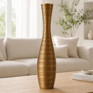 Leewadee Bodenvase 50 cm - Hohe Polyresin Deko für Pampasgras - Gold