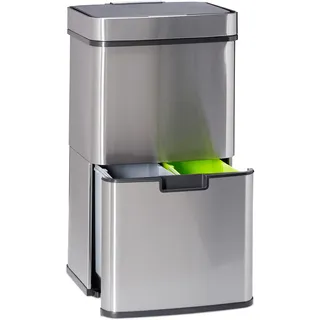 Relaxdays Mülltrennsystem 60 l Silber