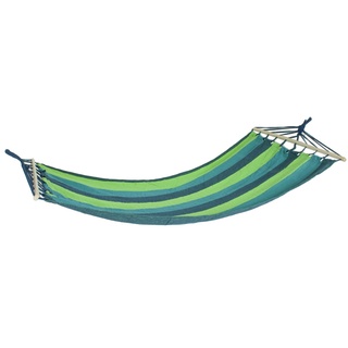 Seil Hängematte mit Stange blau grün Outdoor Stabhängematte, Baumwolle Holzstange Polyester max 100kg, LxB 280 x 100 cm